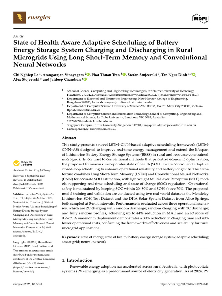State of Health Aware Adaptive Scheduling of Batte | PDF | Solar Power ...