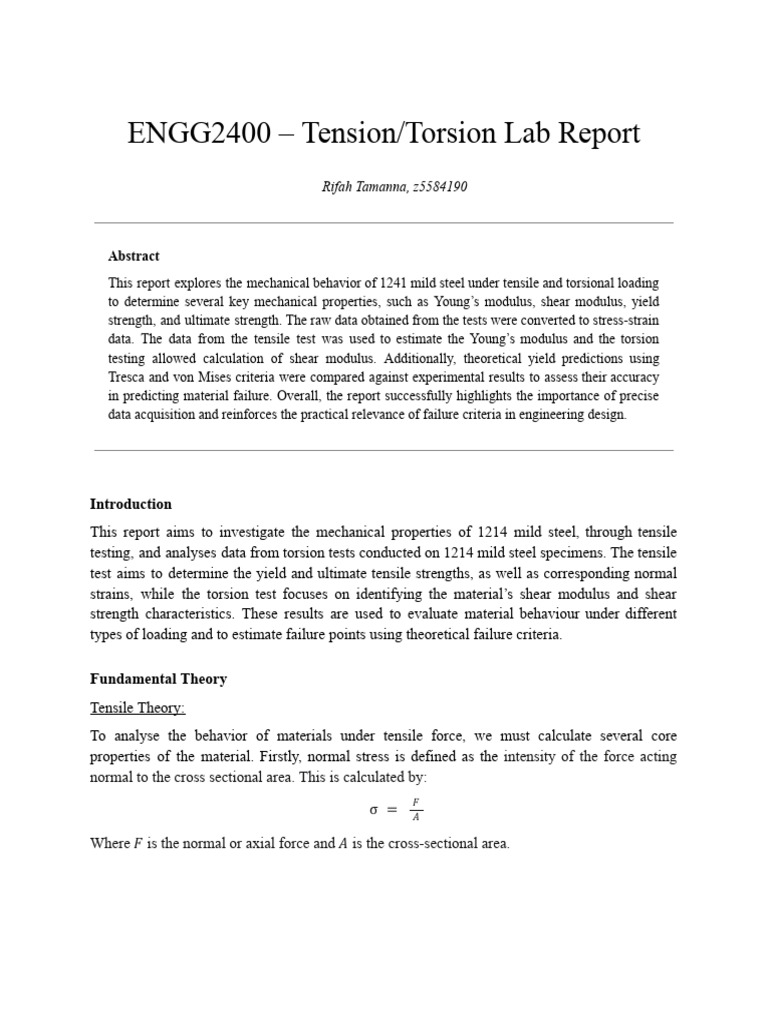 Lab 01 - Rifah Tamanna (z5584190) | PDF | Deformation (Engineering ...