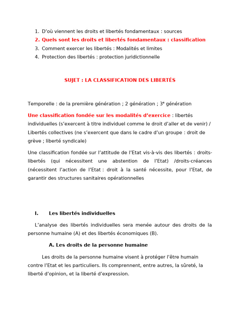 La Classification Des Libertés | PDF | Droit à la propriété | Liberté