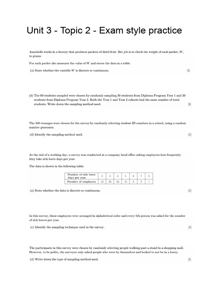 Unit 3 - Topic 2 - Exam Style Practice | PDF