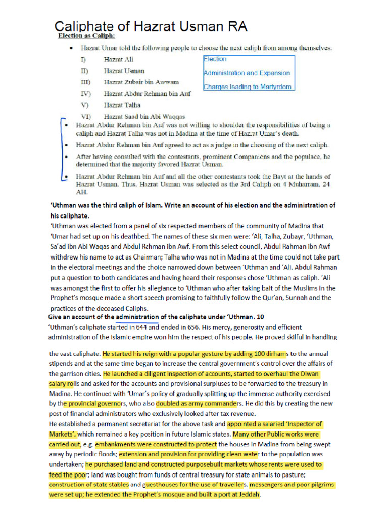 Caliphate of HZ Uthman RA | PDF
