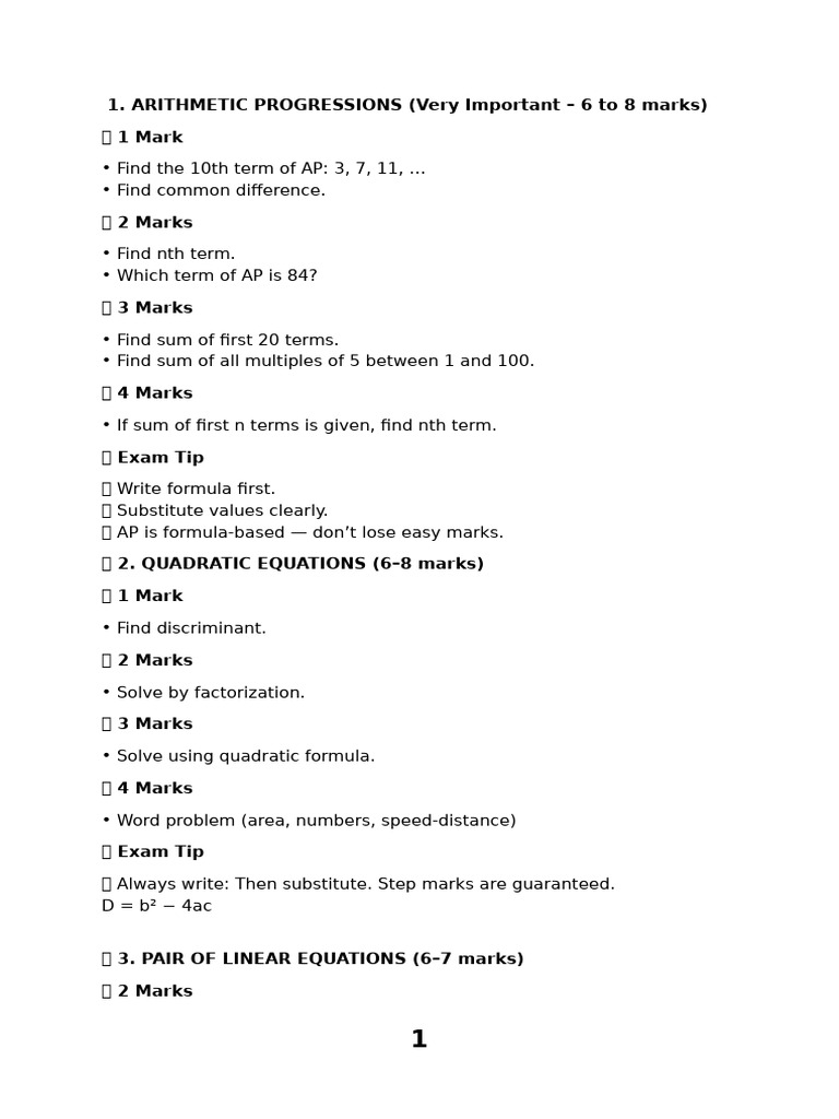 Easy Chapter Wise Tips Class 10 Cbse | PDF | Quadratic Equation | Equations