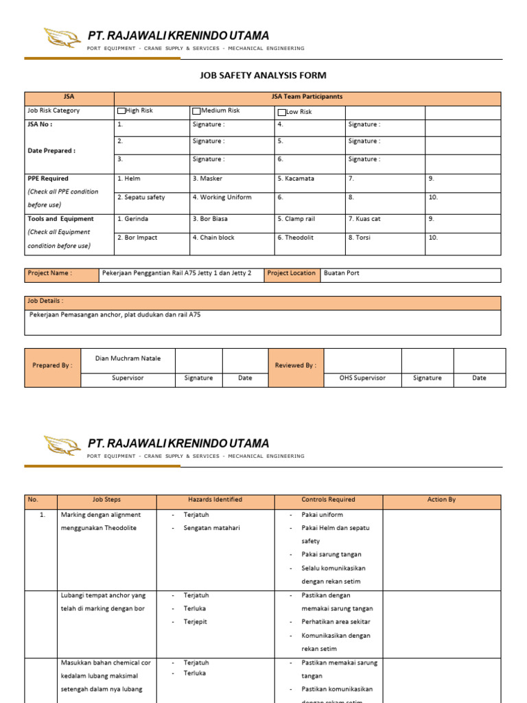 5.JSA Pemasangan Rail A75 | PDF