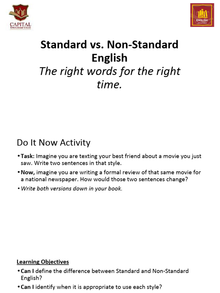 Eng Y7 LP W8T2 2025-2026 Standard Vs Non-Standard English | PDF ...