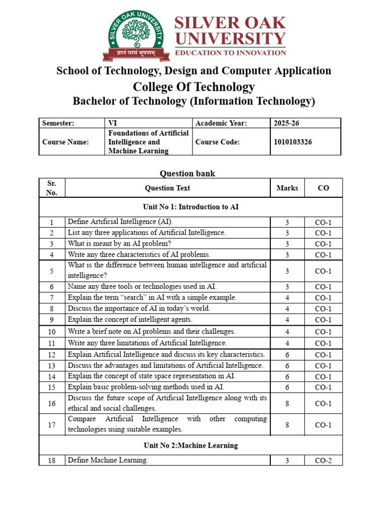 IME - Question Bank Unit 1 2 3 | PDF | Machine Learning | Artificial ...