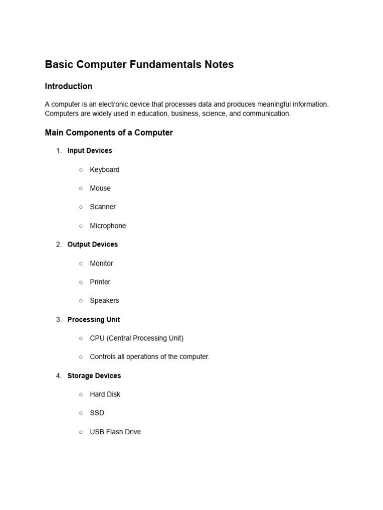 Basic Computer Fundamentals Notes | PDF