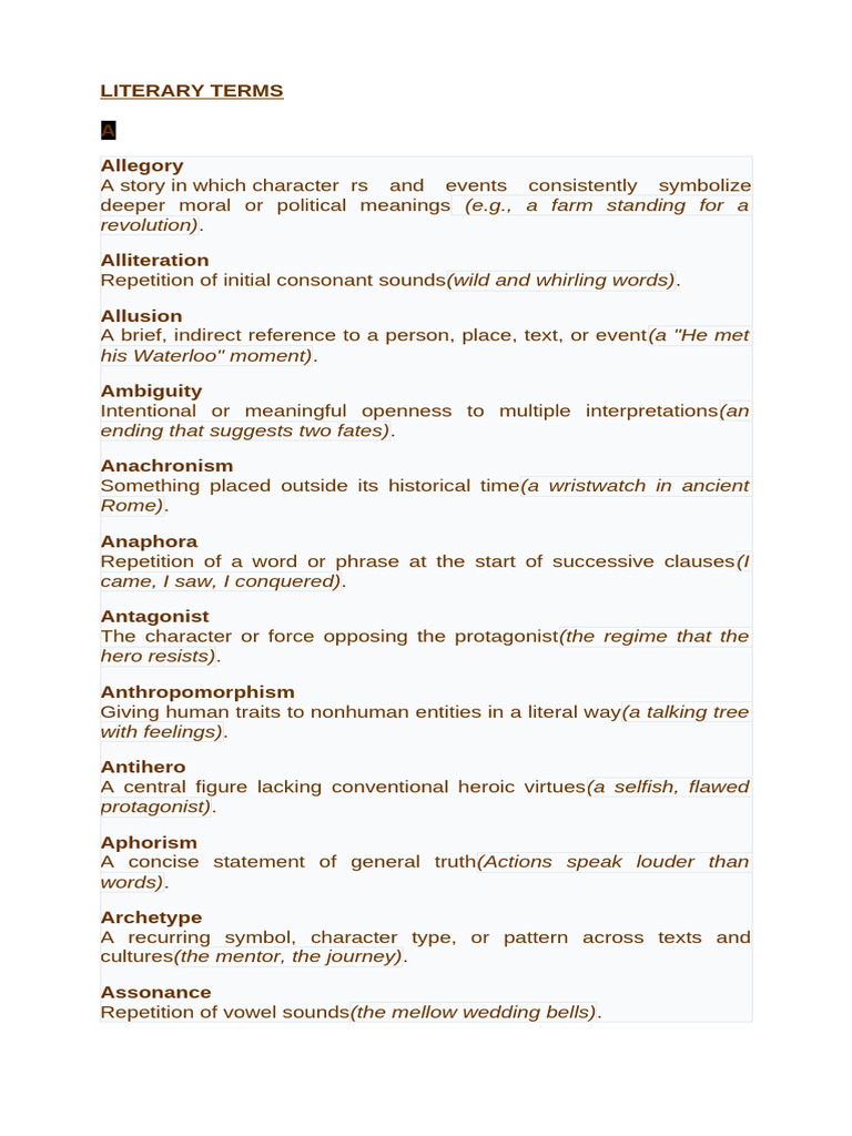 Glossary of Literary Terms | PDF | Poetry | Metre (Poetry)