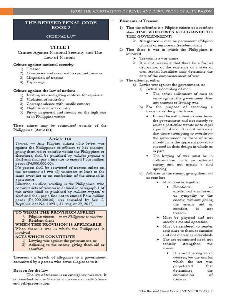 RPC - 2 Prelims | PDF | Treason | Crimes
