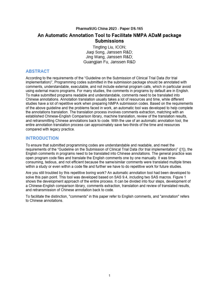 An Automatic Annotation Tool To Facilitate NMPA ADaM Package ...