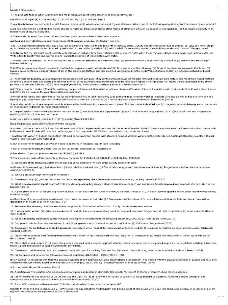Metals and Non Metals Chinku | PDF | Magnesium | Metals