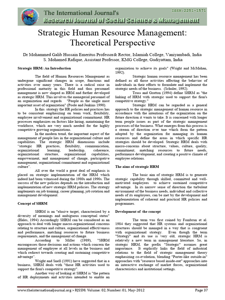 Strategic Human Resource Management Theo | PDF | Human Resource ...