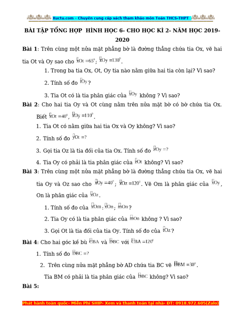 Bai Tap Tong Hop Hinh Hoc 6 HK2 Toan 6 | PDF