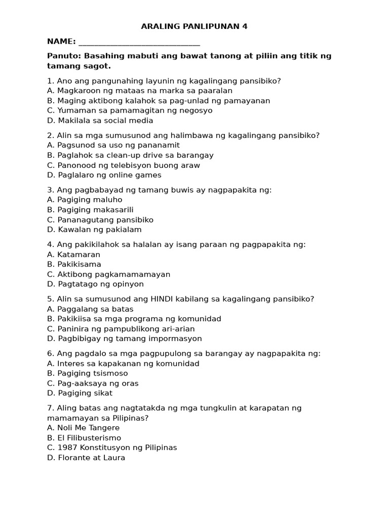 Activity Sheets for Grade 4 | PDF