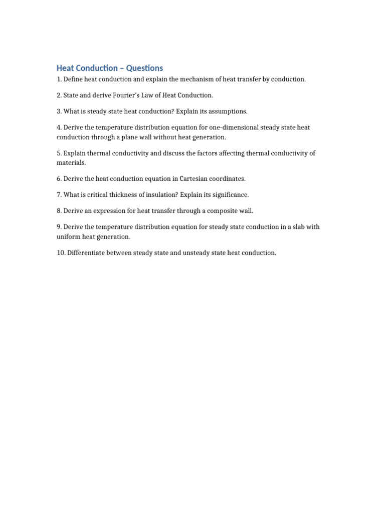 Heat Conduction Questions | PDF