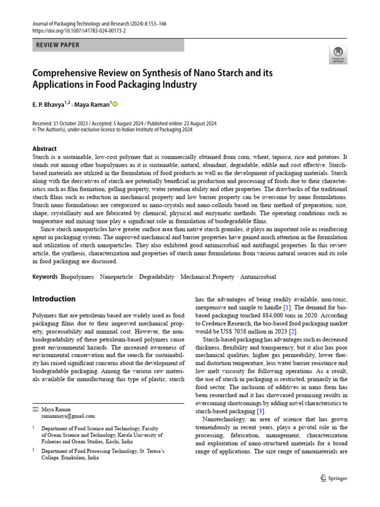 Comprehensive Review On Synthesis of Nano Starch and Its | PDF ...