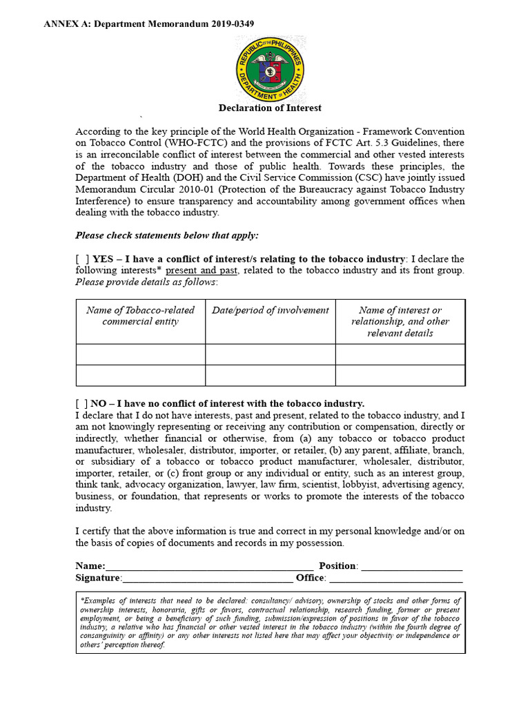 COI Declaration ForGov.employees | PDF | Conflict Of Interest