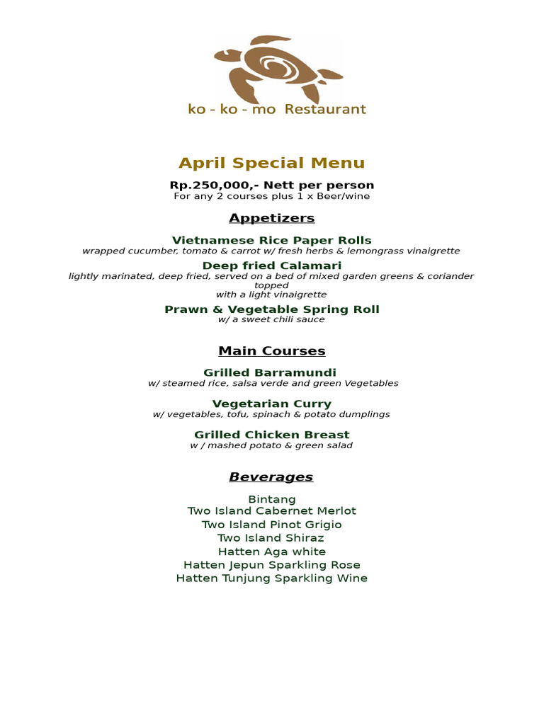 April Special Menu | PDF
