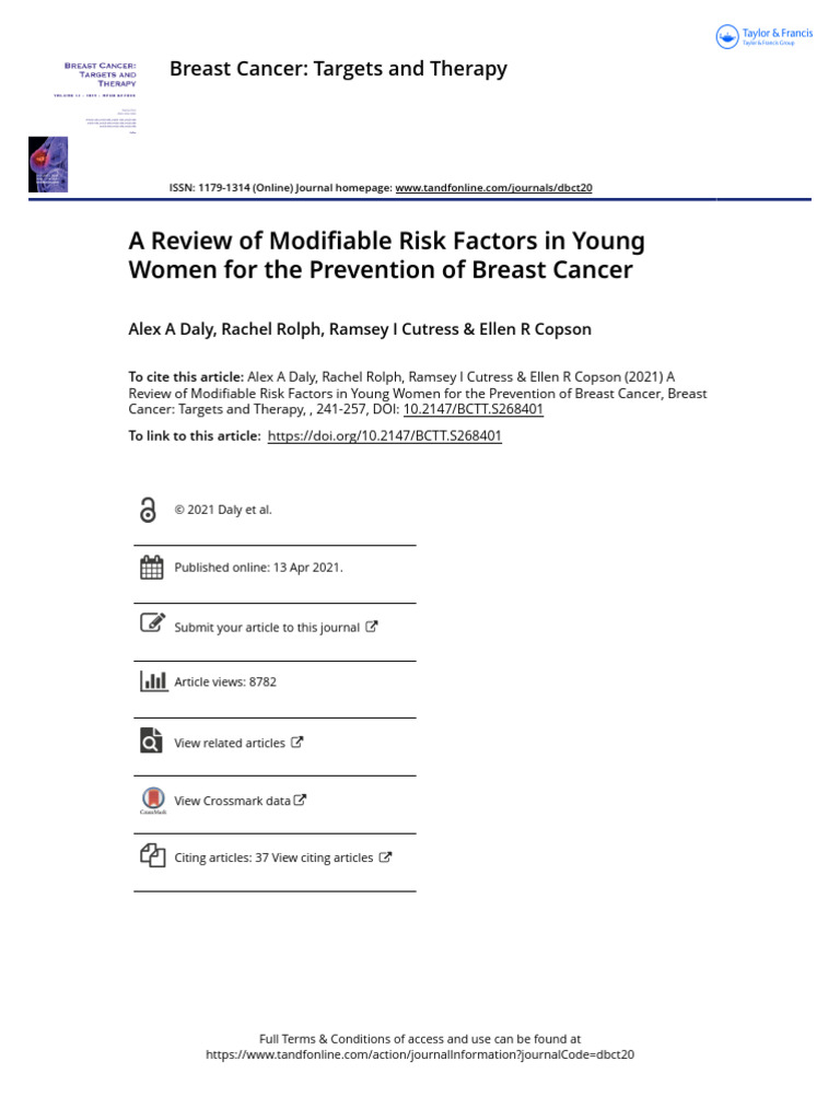 A Review of Modifiable Risk Factors in Young Women For The Prevention ...
