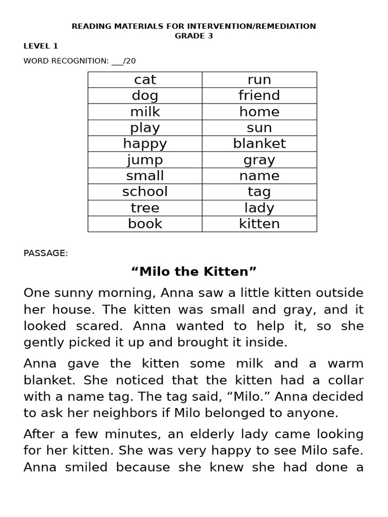 G3-Reading Materials For Intervention | PDF | Reading Comprehension ...