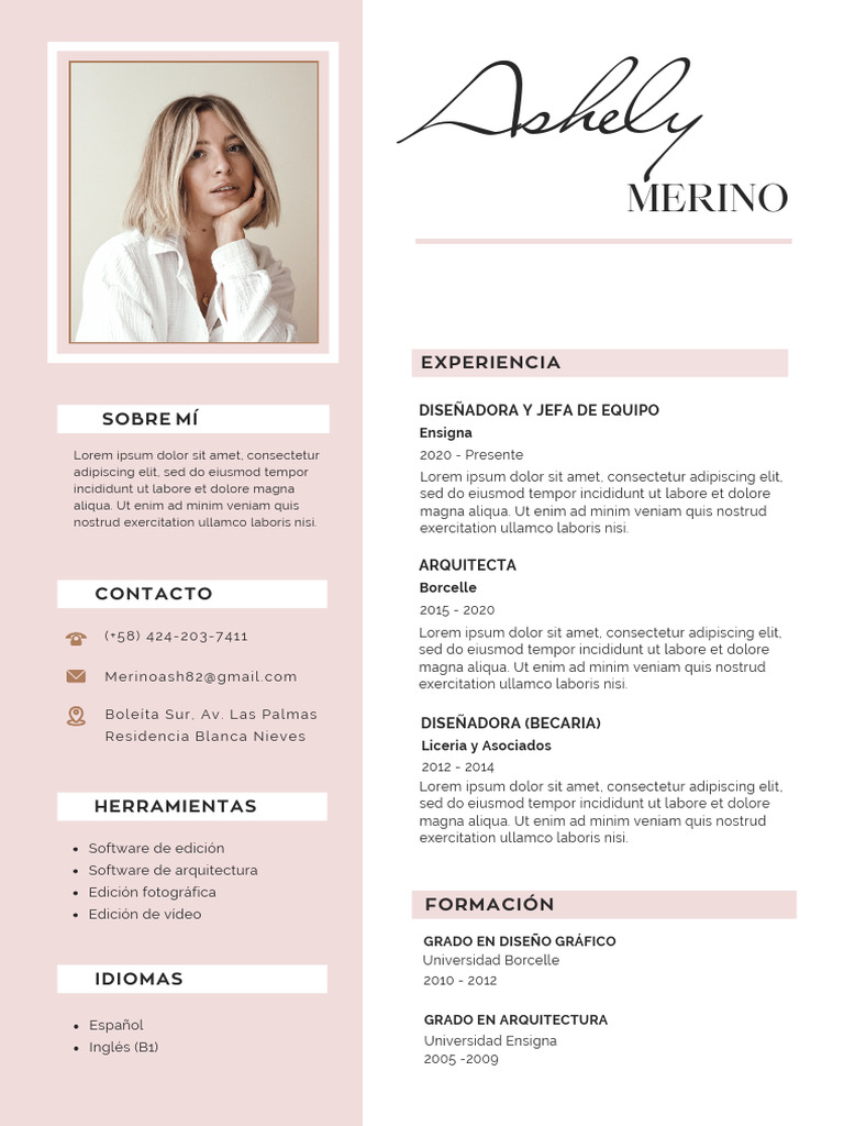 Currículum Vitae CV Diseñadora y Arquitecta Minimalista Rosa - 20260220 ...