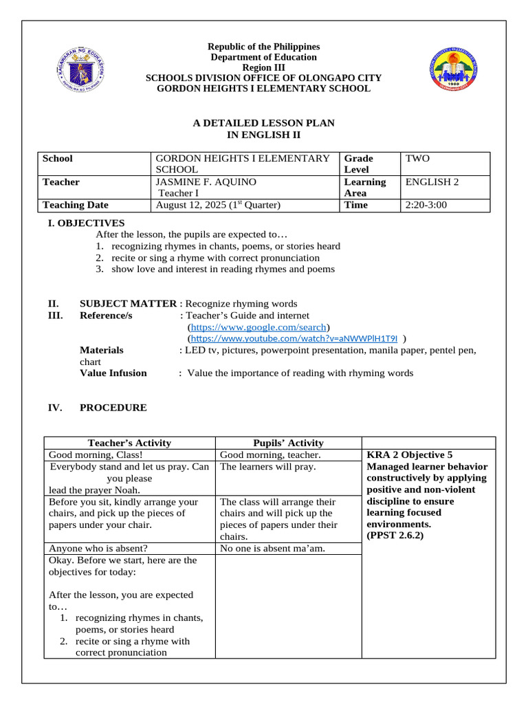 Cot 1 - English 2 - DLP - '25-'26 | PDF | Teachers | Learning