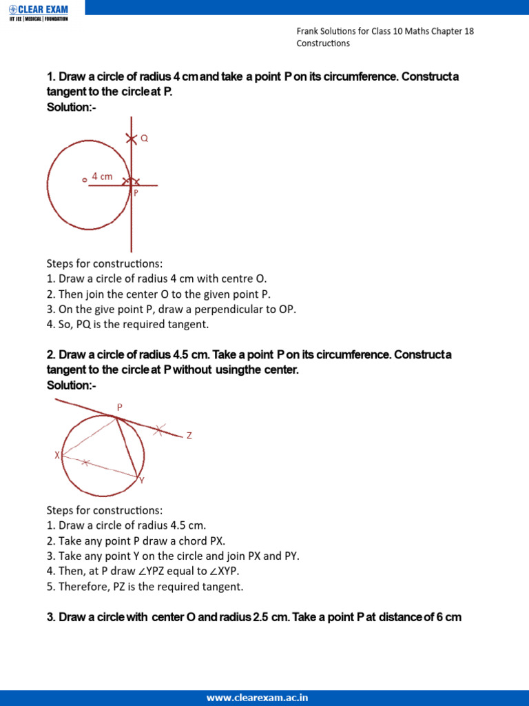 Frank Solutions for Class 10 Maths Chapter 18 Constructions | PDF ...