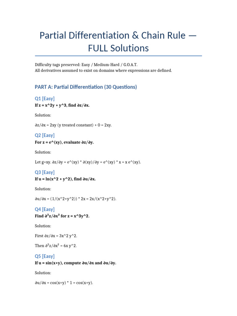 Partial Diff and ChainRule SOLUTIONS | PDF | Coordinate System | Geometry