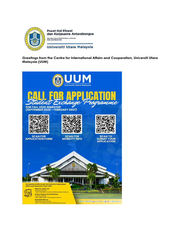 Call For Application - Uum Student Exchange Programme (Inbound Mobility ...