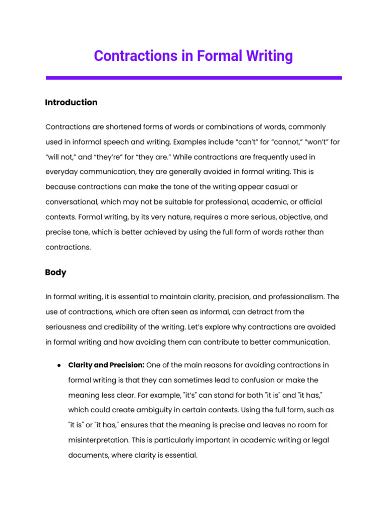 Contractions in Formal Writing | PDF | Communication | Writing