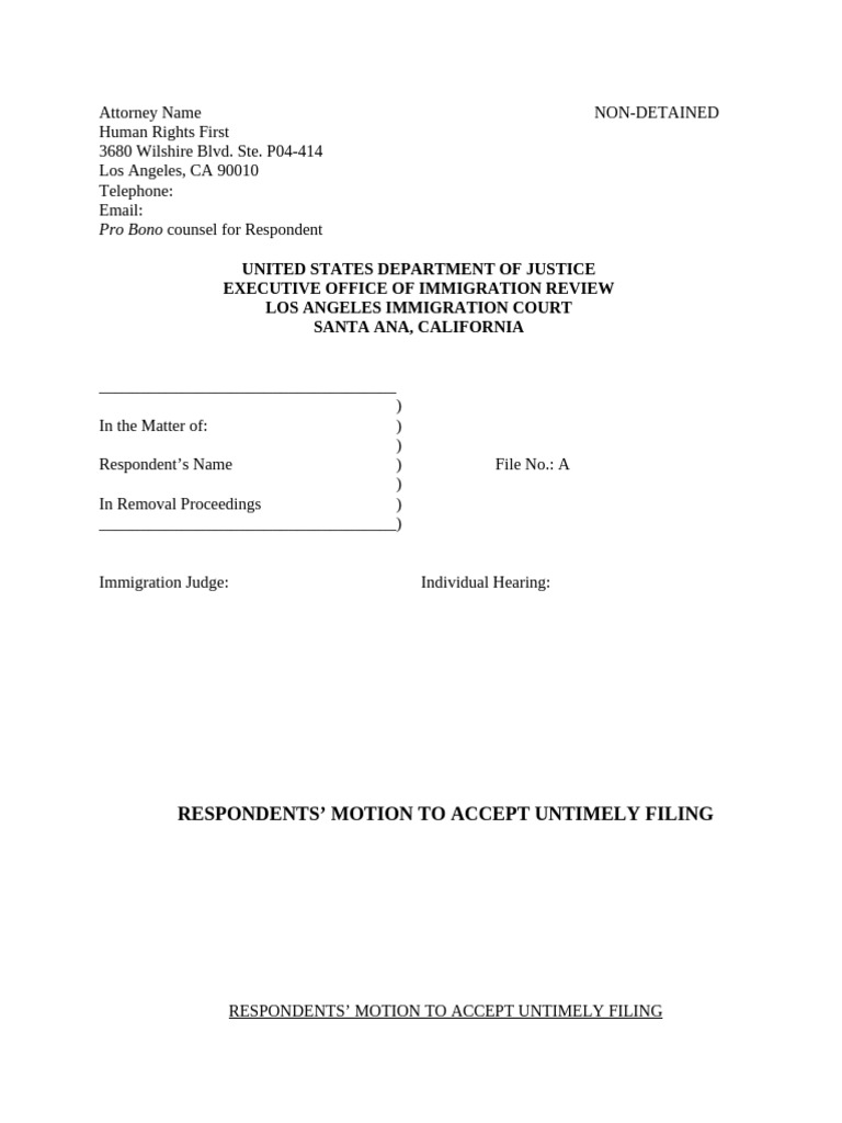 Motion To Accept Untimely Filing Redacted | PDF | Removal Proceedings ...
