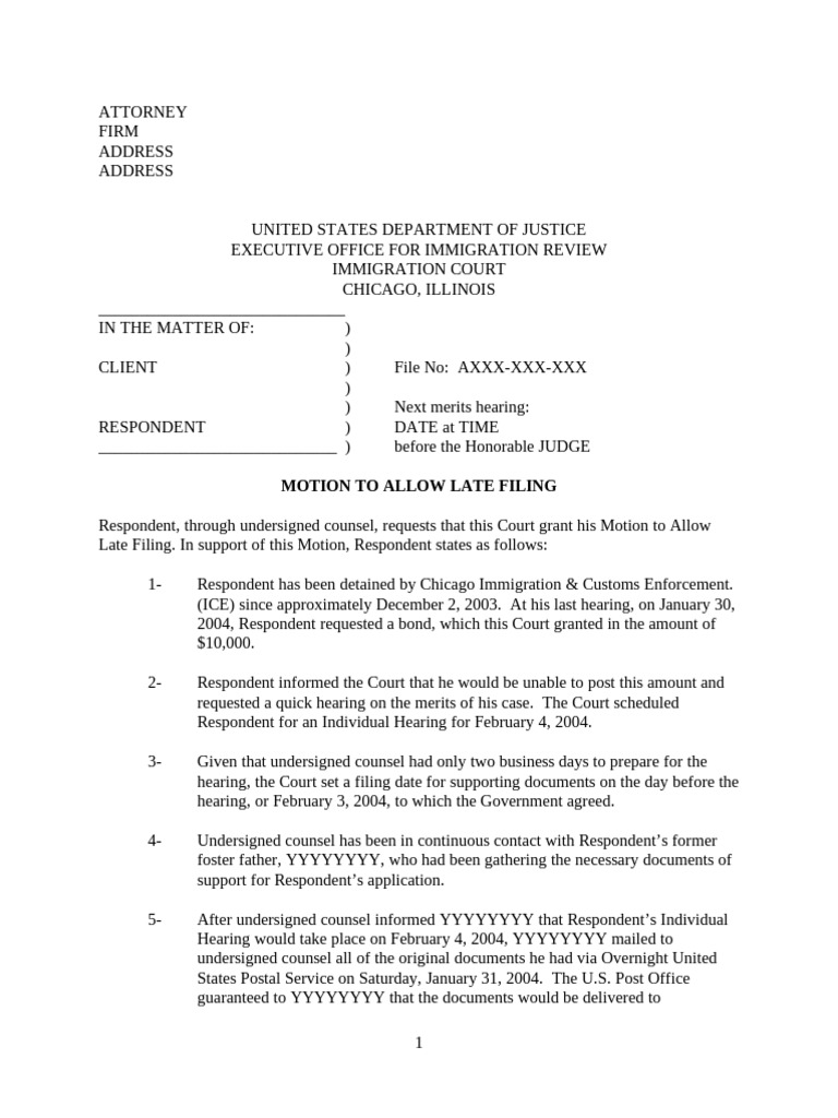 Sample Motion To Allow Late Filing 0 | PDF