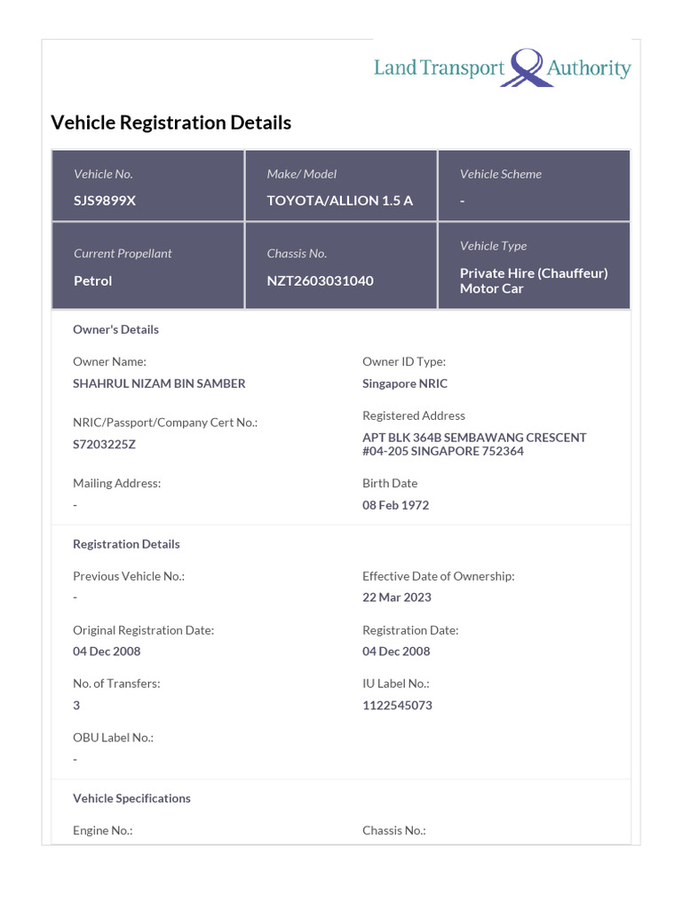 Vehicle Registration Details | PDF | Land Transport | Car