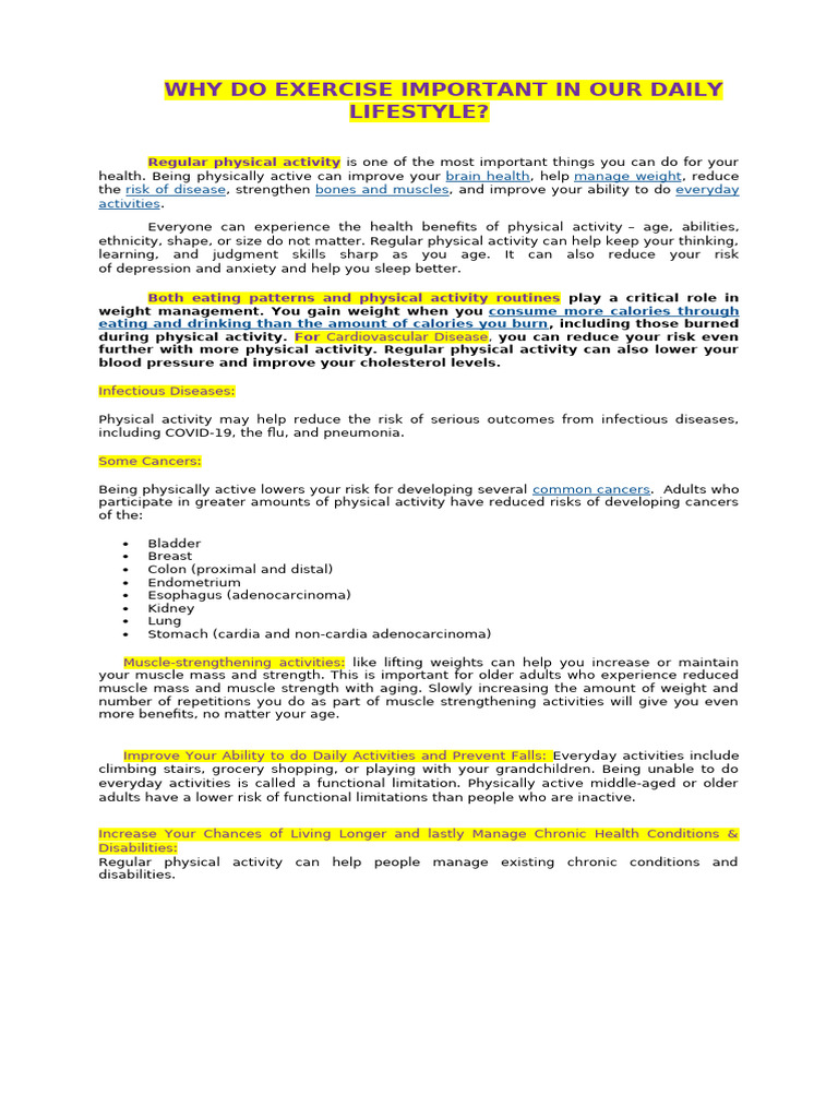 Why Do Exercise Important in Our Daily Lifestyle - Essay | PDF ...