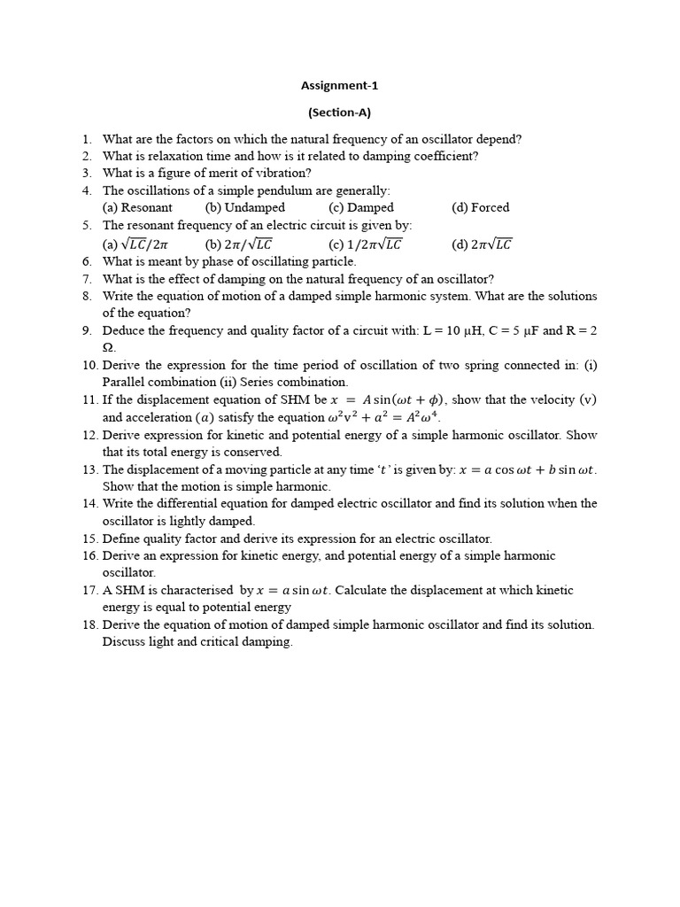 Assignments Waves and Optics | PDF | Damping | Oscillation
