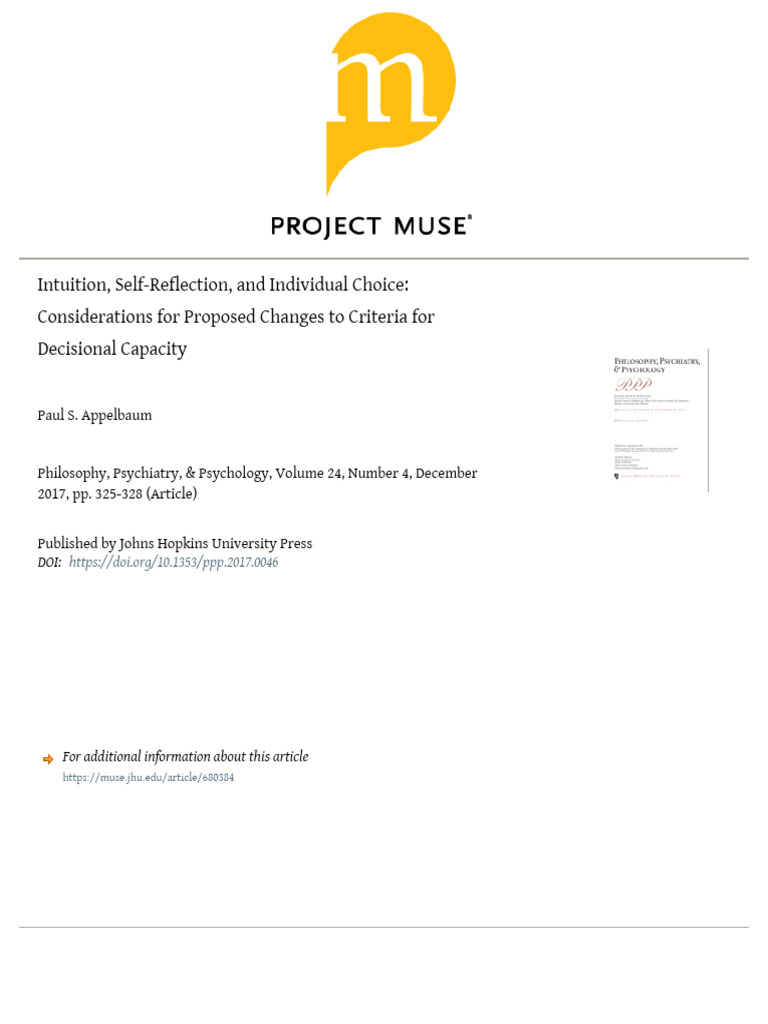 project Muse - intuition, self-reflection, and individual choice ...