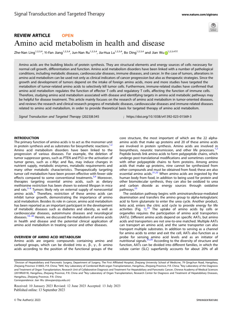 Amino acid metabolism in health and disease | PDF | Biosynthesis ...