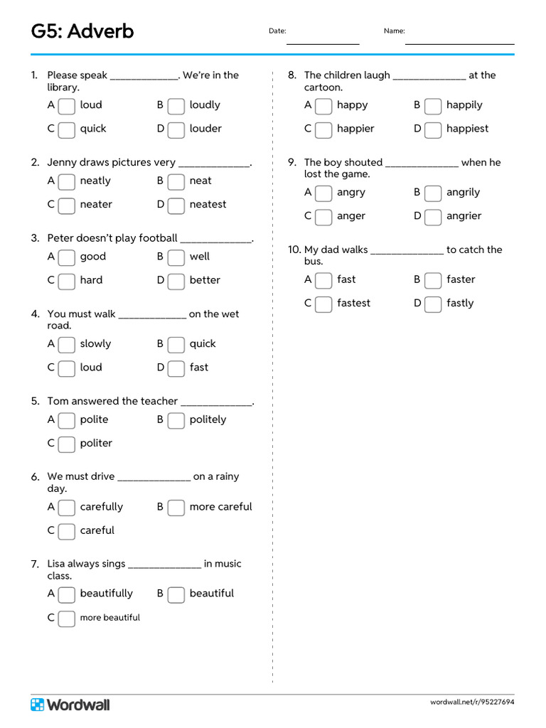 g5 Adverb Quiz | PDF