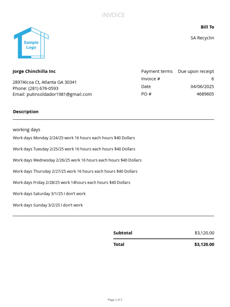 Invoice: SA Recyclin | PDF