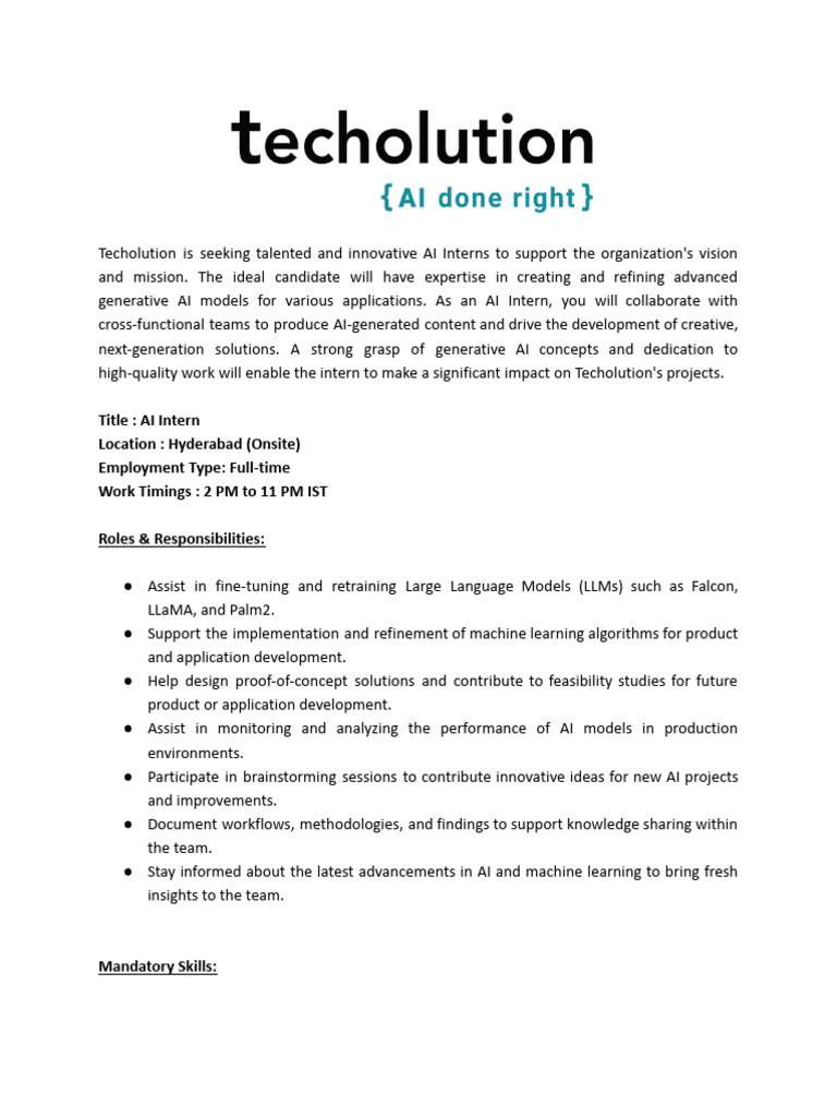 AI Intern - JD - Techolution | PDF | Artificial Intelligence ...