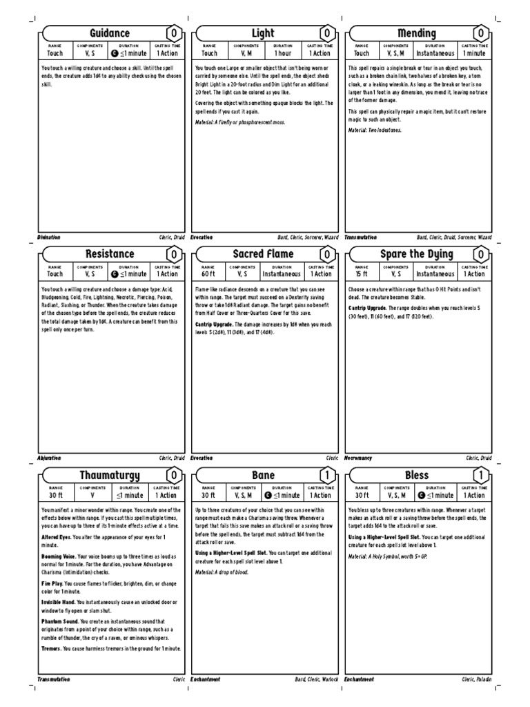 Spell Cards | PDF | Dungeons & Dragons | Gary Gygax Games