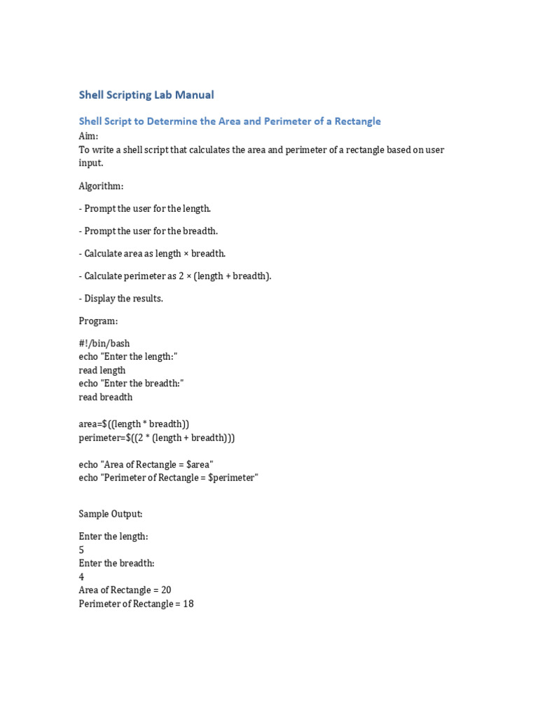Shell Scripting Lab Manual 1-5 | PDF | Length | Area