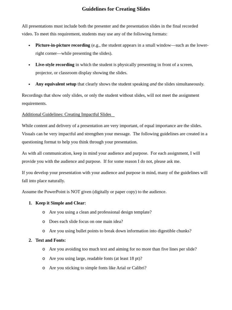 Guidelines For Slides Visual Component of A Presentation | PDF ...