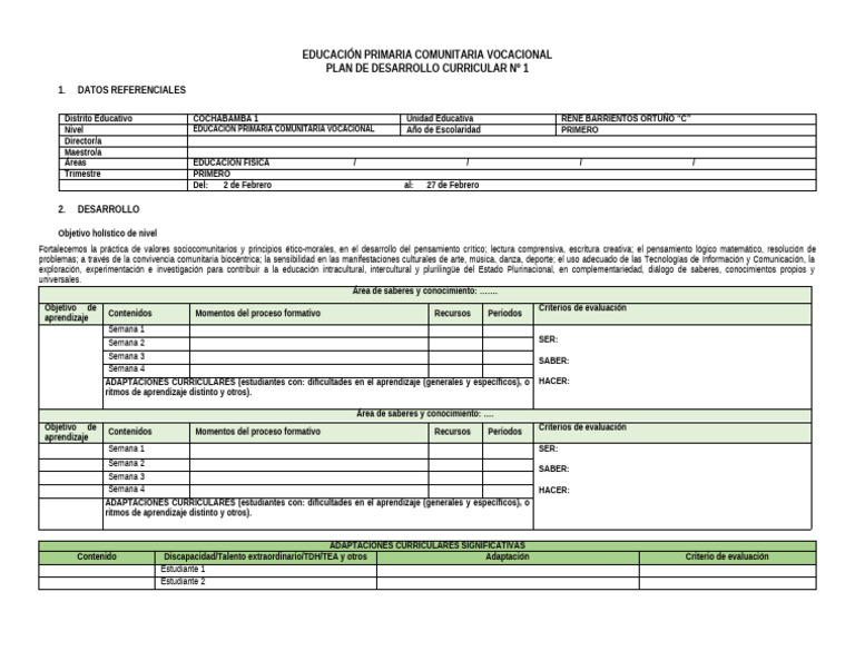 Plantilla PDC - Primaria 2026 | PDF | Plan de estudios | Educación primaria
