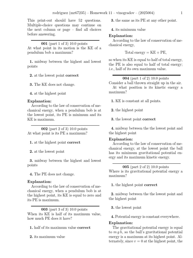 Homework 11 Solutions | PDF | Force | Potential Energy