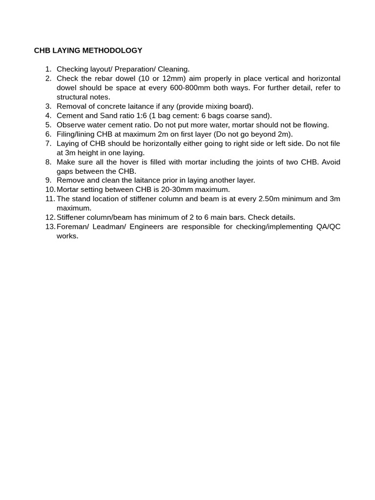 Chb Laying Methodology | PDF