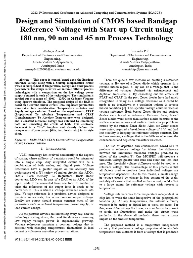 Design and Simulation of CMOS Based Bandgap Reference Voltage With ...