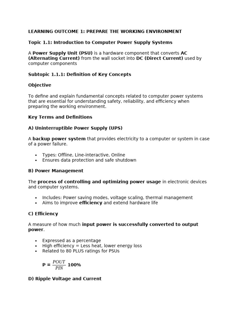 Learning Outcome 1 Computer Power Supply | PDF