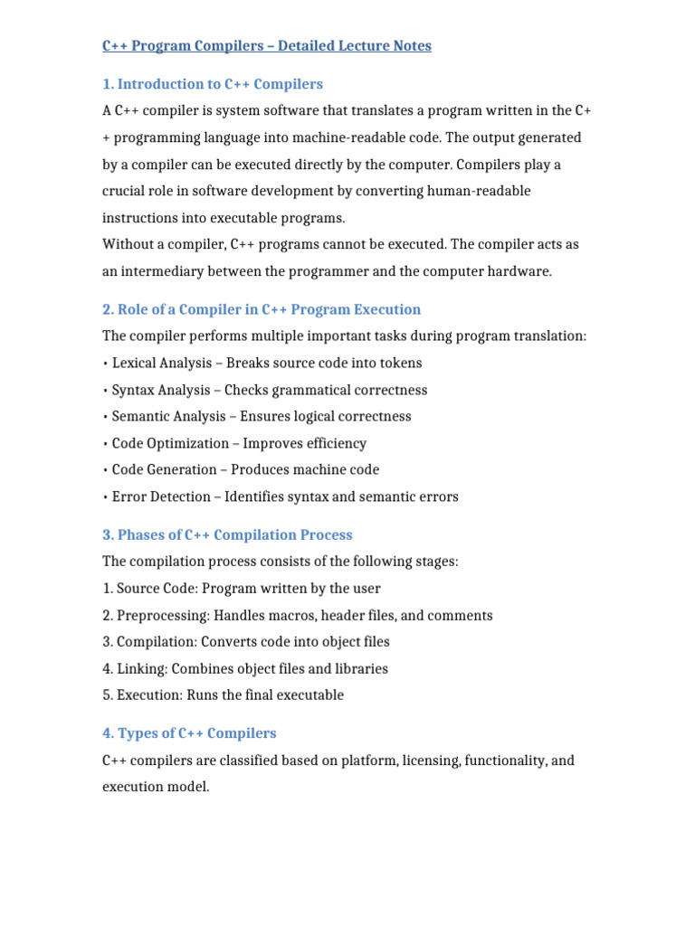 C++ Program Compilers Detailed Lecture Notes | PDF | Compiler | Programming