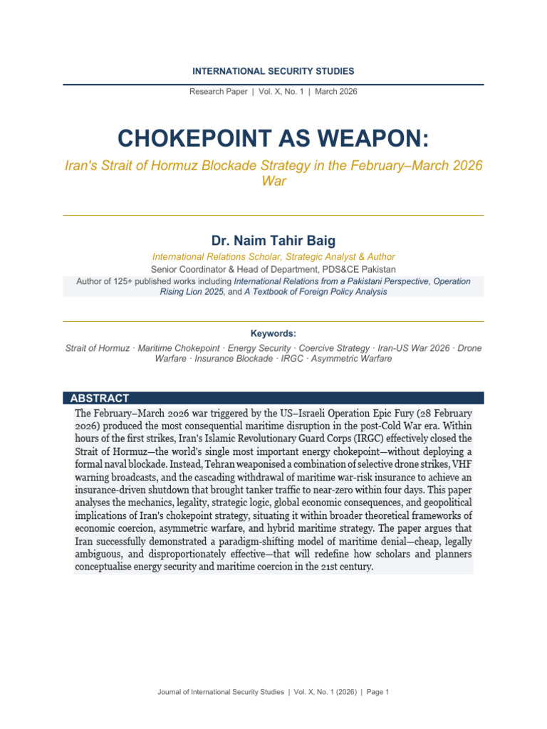 CHOKEPOINT AS WEAPON: Iran's Strait of Hormuz Blockade Strategy in The ...