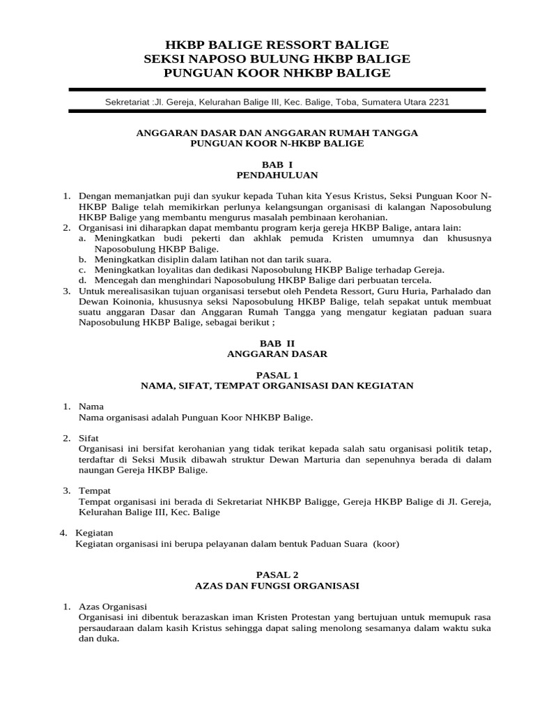 Pra Adrt Punguan Koor N-HKBP Balige Rev 4 | PDF